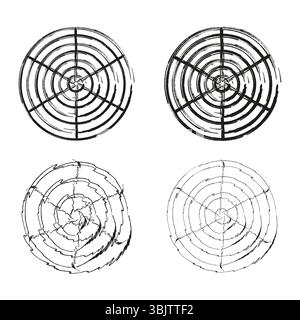 Jeu de spirales rondes. Formes concentriques abstraites. Cercles de lignes vectorielles. Anneaux noirs géométriques. Illustration de Vecteur