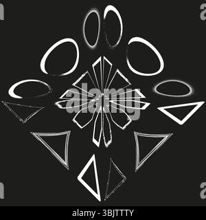 Mélange géométrique noir. Ensemble de formes abstraites. Éléments vectoriels sur sombre. Forme courbe et angulaire. Illustration de Vecteur