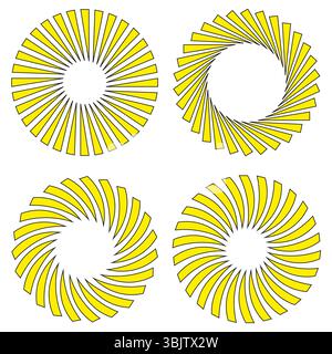 Ensemble tourbillon jaune. Icônes de rosette en spirale. Motif soleil circulaire. Emblème abstrait vectoriel. Illustration de Vecteur