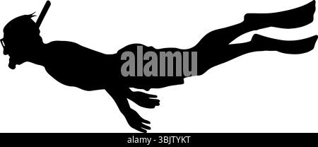 Silhouette de plongeur nage sous l'eau à l'aide de matériel de plongée en apnée dans l'illustration monochrome Illustration de Vecteur