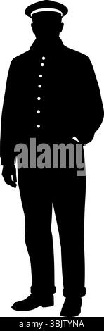 Silhouette homme pose portant des stands uniformes en toute confiance dans le format monochrome Illustration de Vecteur