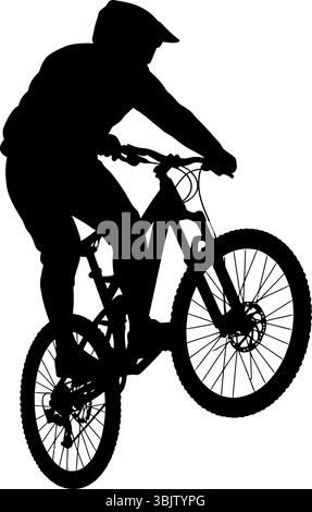 Le VTT saute habilement sur un sentier en faisant des cascades dans un style silhouette Illustration de Vecteur