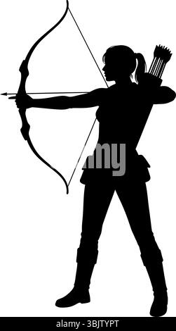 La silhouette Archer vise l'arc et la flèche montrant la détermination de la mise au point et l'habileté dans les sports ciblés Illustration de Vecteur