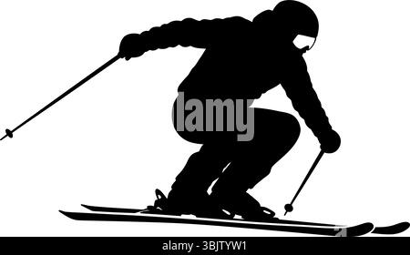 Silhouette skieuse ski de descente en hiver avec équipement et vêtements de sport Illustration de Vecteur