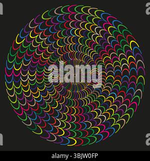 Motif en spirale de couleur. Forme de tourbillon arc-en-ciel. Vecteur de fond sombre. Icône vortex abstrait. Illustration de Vecteur