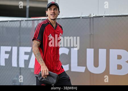 Philadelphie, États-Unis. 16 juin 2025 : Philadelphie, Etats-Unis ; Pedro de Flamengo arrive pour le match entre Flamengo et Esperance sportive de Tunis au 1er tour du groupe d pour la Coupe du monde des clubs FIFA 2025, à Lincoln Financial Field Credit : action plus Sports images/Alamy Live News Banque D'Images