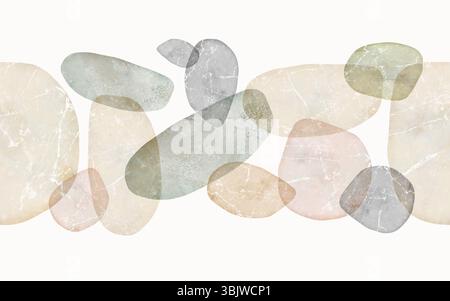 Motif sans couture avec des pierres sur un fond d'ivoire clair. Art moderne abstrait avec galets. Bordure faite de pierres avec granit et texture marbre. Banque D'Images