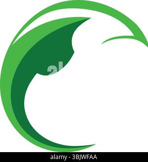 Une illustration numérique abstraite moderne avec deux formes courbes vertes imbriquées avec un dégradé de nuances, ressemblant à une feuille stylisée ou un w dynamique Illustration de Vecteur