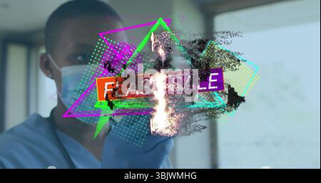 Infirmière en gommage masque gants de vérification de pipette en clinique, superposition DE VENTE FLASH, espace de copie Banque D'Images