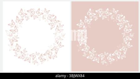 Illustrations vectorielles dessinées à la main simples avec espace de copie et couronne en Butterfies. Papillons délicats sur un fond blanc et rose clair. Illustration de Vecteur