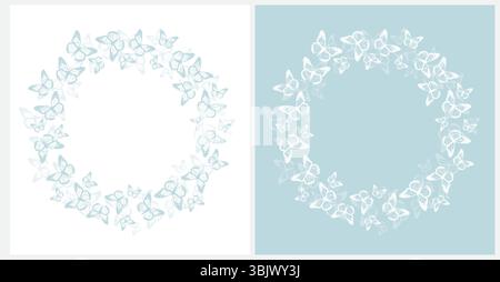 Illustrations vectorielles dessinées à la main simples avec espace de copie et couronne en Butterfies. Papillons délicats sur un fond blanc et bleu clair. Illustration de Vecteur