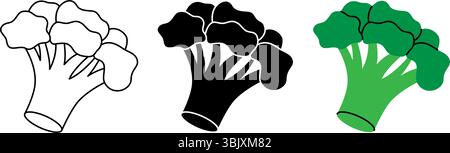 Ensemble d'icônes de brocoli. Symbole de légumes biologiques frais pour la cuisine, le menu, la conception d'emballage alimentaire. Illustration vectorielle Illustration de Vecteur