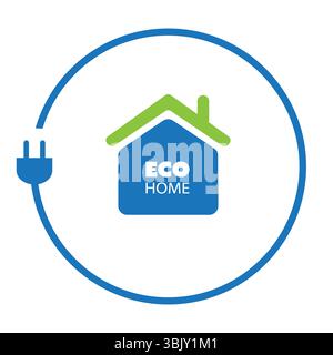 Lutte contre le changement climatique, utiliser l'énergie renouvelable à la maison - concept logo Design avec cordon électrique autour d'une maison, symbole sur fond blanc - Creat Illustration de Vecteur