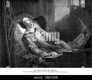 Derniers instants avant la mort de Carl Maria von Weber (1786-1826), compositeur romantique allemand, illustration du XIXe siècle Banque D'Images