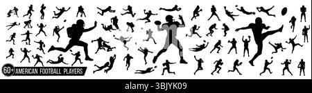 Joueurs de football. Ensemble silhouette de joueur de football américain homme, femme et enfant Illustration de Vecteur