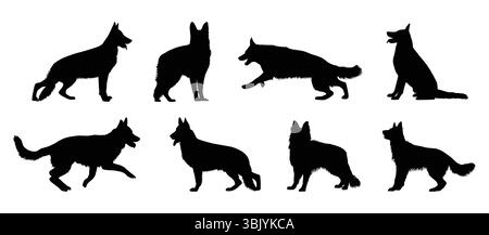 Ensemble silhouette de chien berger allemand Illustration de Vecteur