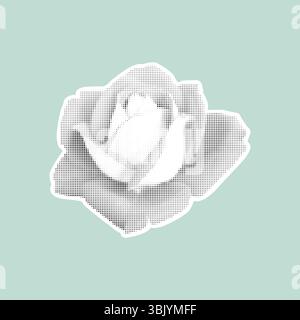 Rose demi-teinte stylisée en noir et blanc sur fond pastel. Illustration de Vecteur
