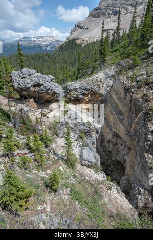 Canyon rocheux étroit au lac Bow dans le parc national Banff, Alberta, Canada Banque D'Images
