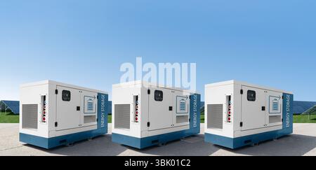 Centrale solaire avec stockage d'énergie. Banque D'Images