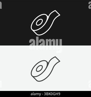 Rouleau de ruban adhésif ou ruban Scotch sur fond noir et blanc, représentant l'adhérence ou les fournitures de bureau, icône de contour blanc Illustration de Vecteur