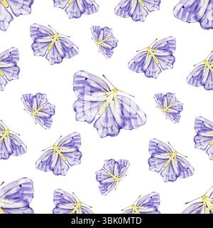 Modèle sans couture avec papillon bleu aquarelle, papillon violet pour l'impression Banque D'Images