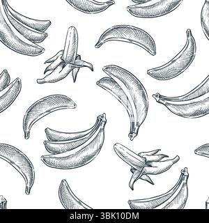 Bananes sans couture motif. Illustration vectorielle d'esquisse dessinée à la main. Contexte des produits alimentaires. Conception de tissu, papier d'emballage, impression textile Illustration de Vecteur