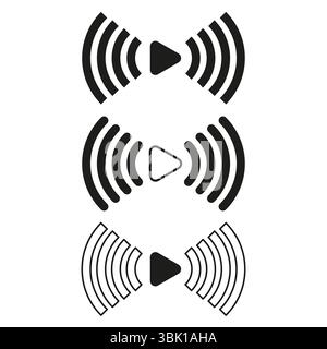 Icônes d'onde sonore. Symboles vectoriels audio. Éléments contrastés noirs. Formes de contour abstraites. Illustration de Vecteur