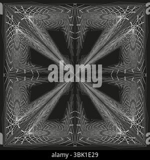 Motif d'ondulation symétrique. Réflexion vectorielle abstraite. Illusion d'optique kaléidoscope. Graphique monochrome complexe. Illustration de Vecteur