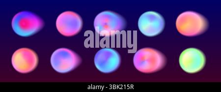 Cercle dégradé vibrant avec des effets d'aura douce sur bg foncé - orbes lumineux colorés dans des tons rose, bleu, violet, orange et vert pour la conception numérique moderne, l'interface web ou les projets d'art abstrait. Illustration de Vecteur
