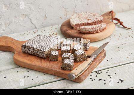 Tempeh maison – une protéine fermentée à base de plantes à base de soja, parfaite pour une alimentation propre, des repas végétaliens, la santé intestinale Banque D'Images