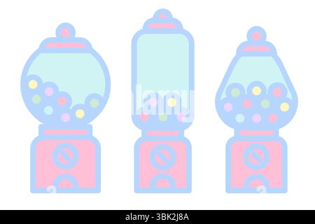 Ensemble d'icônes de machine Gumball.Distributeur automatique rétro pour bonbons et bubblegums.Illustration vectorielle de fente de bonbons isolée sur fond blanc Illustration de Vecteur