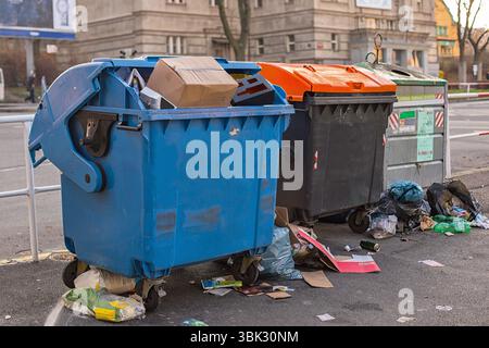 Dumpsters being full with garbage closeup photo Stock Photo