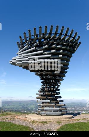 Steel Rook, Singing Ringing Tree, Crown point, Pennine Hill Range surplombant Burnley, Lancashire. Banque D'Images