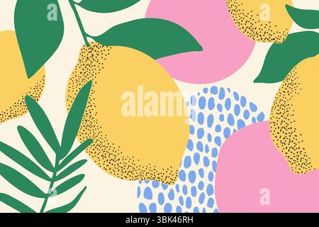 Citrons dessinés à la main et blobs abstraits sur fond beige. Design vecteur d'agrumes frais dans un style naïf à la mode Illustration de Vecteur