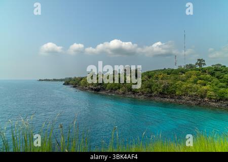 Vues de et depuis Lagoa Azul à Sao Tomé Banque D'Images