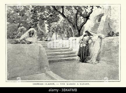 Jeune femme dans le jardin d'une maison à Tanger, d'après Georges Clairin, illustration Vintage, style XVIIIe siècle Banque D'Images