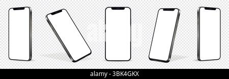 Maquettes de téléphone portable, ensemble de téléphones dans différents angles isolés sur fond transparent. Illustration vectorielle. Illustration de Vecteur