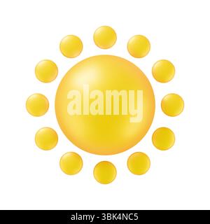 Sphère solaire jaune brillant dans un style 3D réaliste isolé sur fond blanc objet d'été de soleil de vecteur Illustration de Vecteur