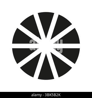 Tarte, modèle de tableau de pizza. De nombreux secteurs divisent le cercle sur 10 parties égales. Graphiques segmentés. Graphiques noirs. Icône d'infographie des segments Illustration de Vecteur