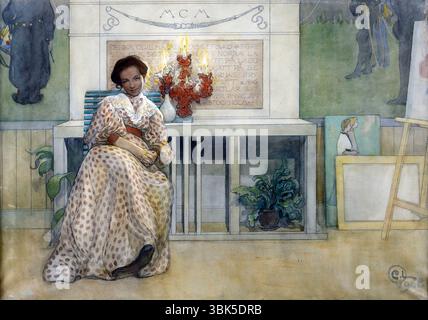 Carl Larsson. Tableau intitulé après le bal du peintre suédois Carl Olof Larsson (1853-1919), aquarelle sur papier, 1908 Banque D'Images