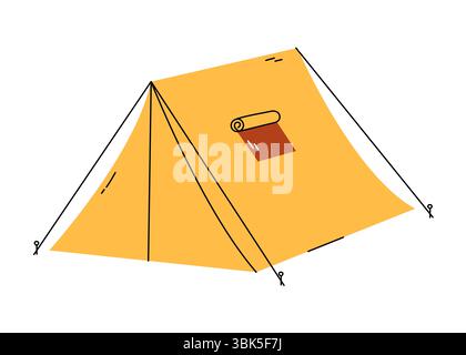 Illustration vectorielle isolée de tente de camping. Tente classique simple avec haubans et fenêtre. Activité extérieure estivale, voyages, randonnées. Objet plat Illustration de Vecteur