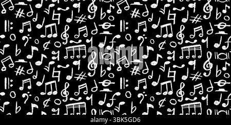 Eléments de musique pop manuscrits. Motif sans coutures de style charbon. Griffonner des notes pour des projets audacieux et créatifs. Illustration vectorielle d'un mignon Illustration de Vecteur