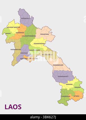 Carte du Laos, montrant ses divisions administratives Illustration de Vecteur