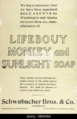 1903 Lifebuoy Monkey and Sunlight savon ad Banque D'Images