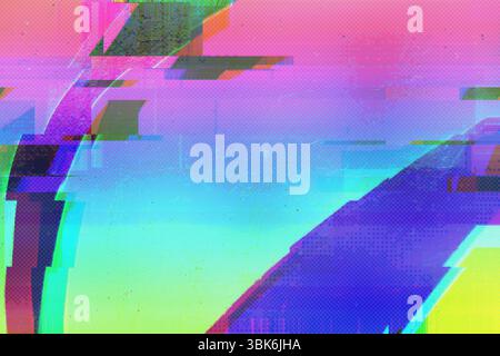 Futuriste Glitch Art avec néon Rose, Bleu, jaune pour les années 90 modernes, esthétique Y2K Banque D'Images