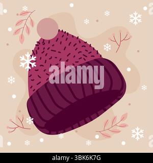 Bonnet tricoté avec pompon. Vecteur Illustration de Vecteur