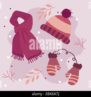 Vêtements d'hiver et chapeau rose. Vecteur Illustration de Vecteur