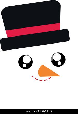 Visage de bonhomme de neige avec chapeau haut de gamme. Vecteur Illustration de Vecteur