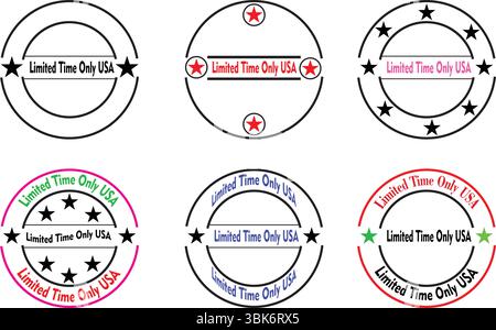 Collection de badges vectoriels promotionnels d'une durée limitée avec cadres circulaires, étoiles et champs de texte de réduction pour le marketing Illustration de Vecteur