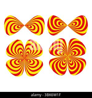 Icône de fleur tourbillonnante. Forme jaune rouge. Conception abstraite de pétales. Symbole hypnotique vectoriel. Illustration de Vecteur